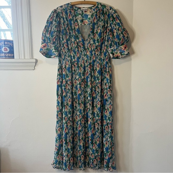 GANNI Pleated Georgette Midi Dress floral print - Picture 4 of 9